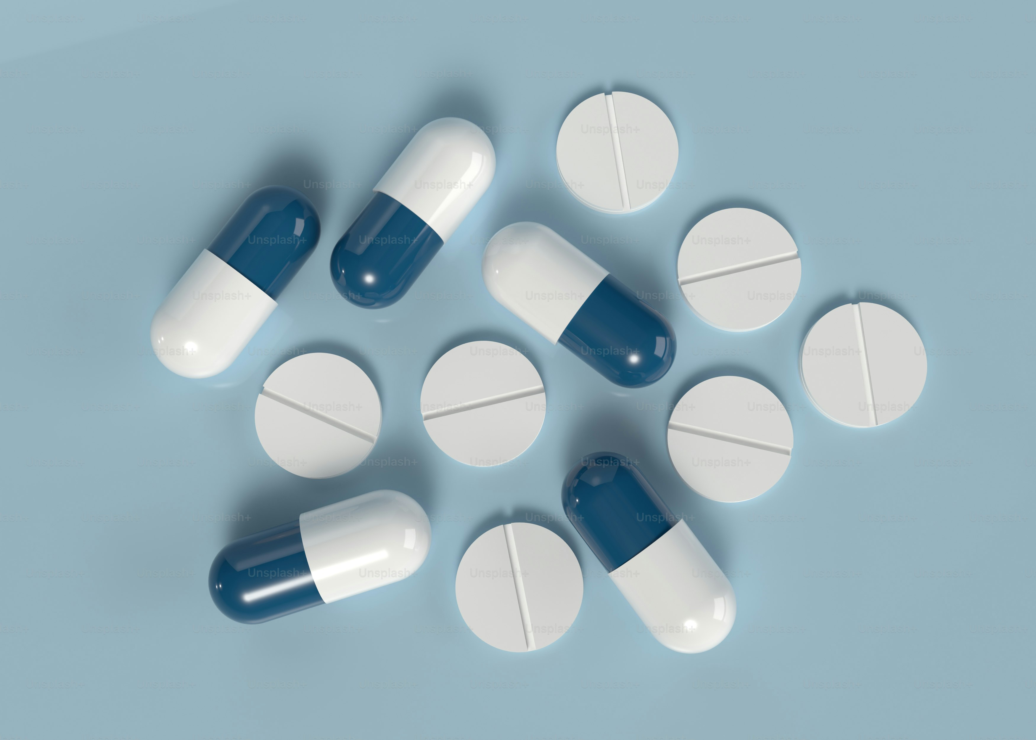 a group of pills sitting on top of a table